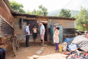 Mark Bibby Jackson, and Jeetendra Thapa interviewing residents of Hattigauda village.